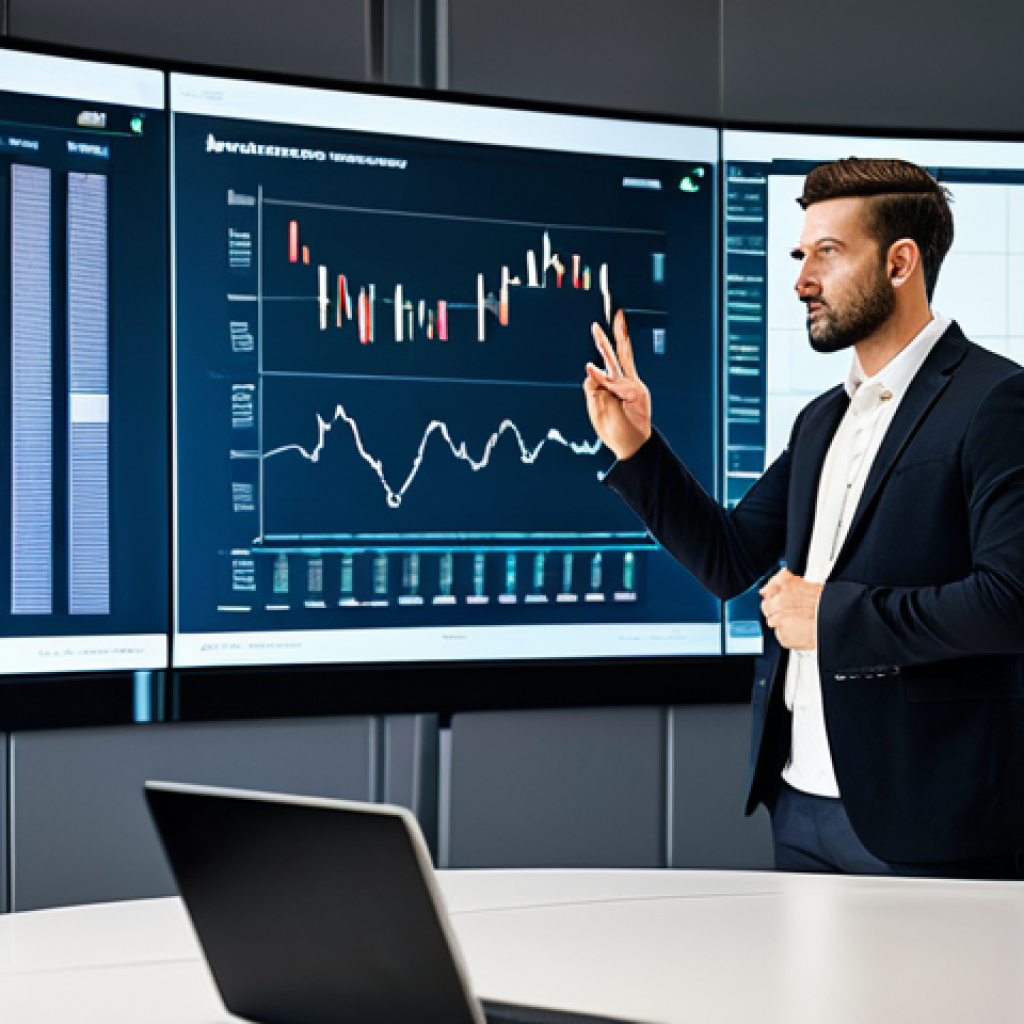 A professional male HR consultant in a crisp, dark business suit and a light-colored dress shirt, standing confidently in a sleek, modern office conference room with large digital screens displaying complex data visualizations related to HR metrics and future trends. A collaborative table with laptops is visible in the foreground. He is gesturing towards the screen, conveying strategic insights. Professional photography, high-resolution, detailed, perfect anatomy, correct proportions, natural pose, well-formed hands, proper finger count, natural body proportions. Fully clothed, modest clothing, appropriate attire, professional dress, safe for work, appropriate content, family-friendly.