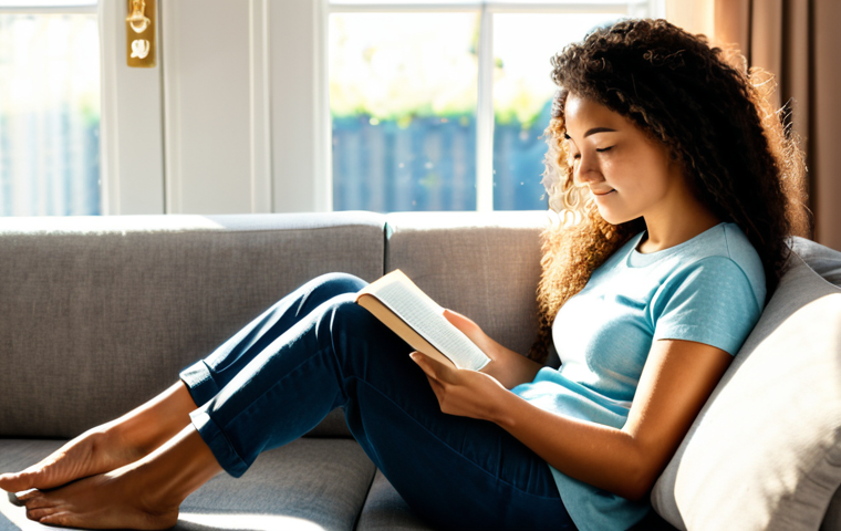 Burnout Recovery**
A professional woman in comfortable clothing, sitting on a cozy couch in a brightly lit living room, reading a book with a cup of tea. Sunlight streams through the window. "safe for work", "appropriate content", "fully clothed", "modest attire", "family-friendly", perfect anatomy, correct proportions, natural pose, well-formed hands, proper finger count, natural body proportions, high quality, professional photography.
**