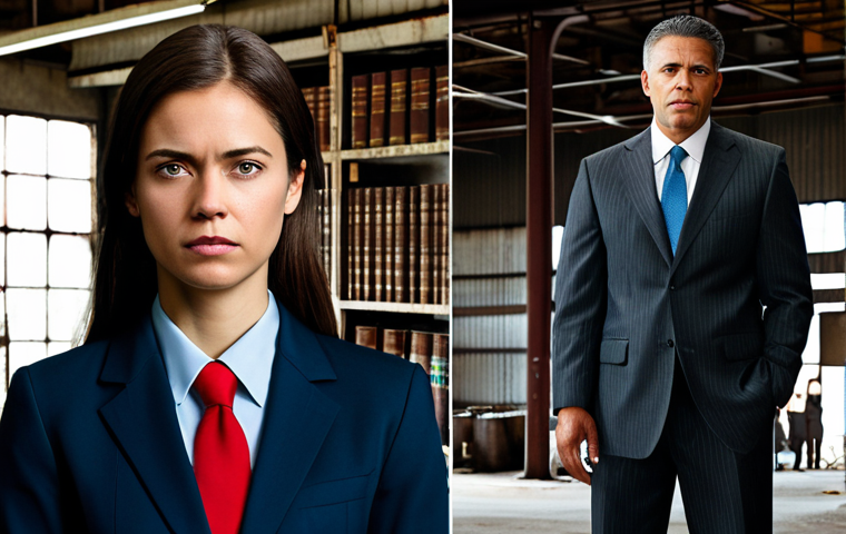 노무사로서의 성과와 과제 - Ideal vs. Reality in Labor Law**

Prompt: A lawyer stands between a bright, utopian legal code on on...