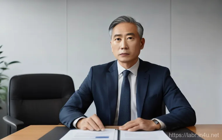 노무사의 기업 자문 역할 - A professional female labor consultant (노무사) in her late 30s, wearing a smart business suit, is sitt...