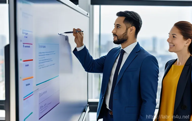 노무사의 기업 자문 역할 - In a formal, slightly tense conference room setting, a calm and composed male labor consultant (노무사)...