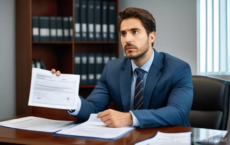 노무사 업무 사례 모음 - A distressed employee, appearing defeated and holding a termination letter, sits across a table from...