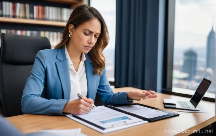 노무사 자격증의 중요성 - A professional public labor attorney, a woman in her early 30s with a warm and intelligent expressio...